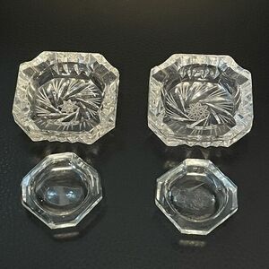 Art Deco Crystal Ashtrays Pair 3" Lead Accents Vintage 1930s Style Set of 2